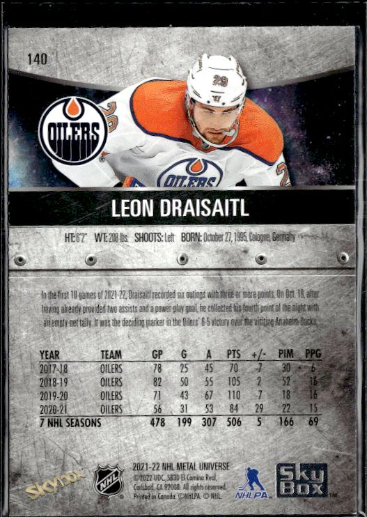 2021-22 SkyBox Metal Universe #140 Leon Draisaitl Blue Spectrum