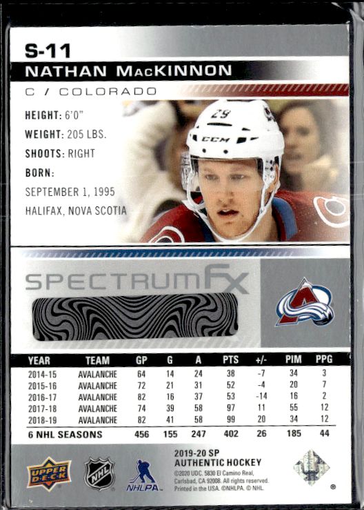 2019-20 SP Authentic #S-11 Nathan MacKinnon Spectrum FX