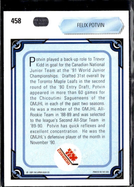 1990-91 Upper Deck #458 Felix Potvin