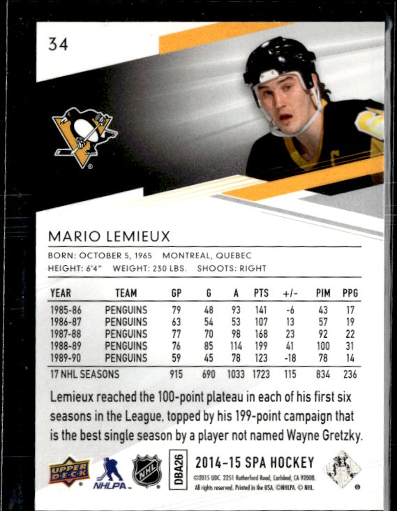 2014-15 SP Authentic #34 Mario Lemieux