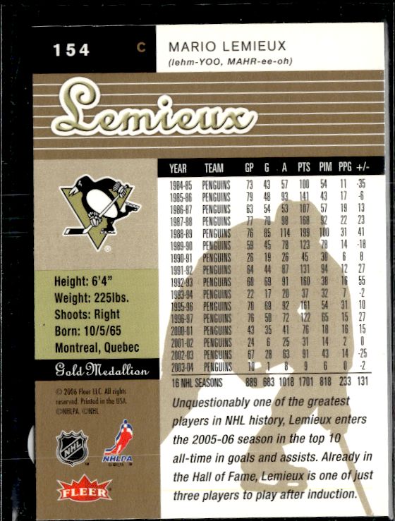 2005-06 Ultra #154 Mario Lemieux Gold Medallion