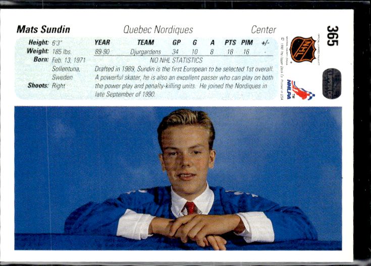1990-91 Upper Deck #365b Mats Sundin