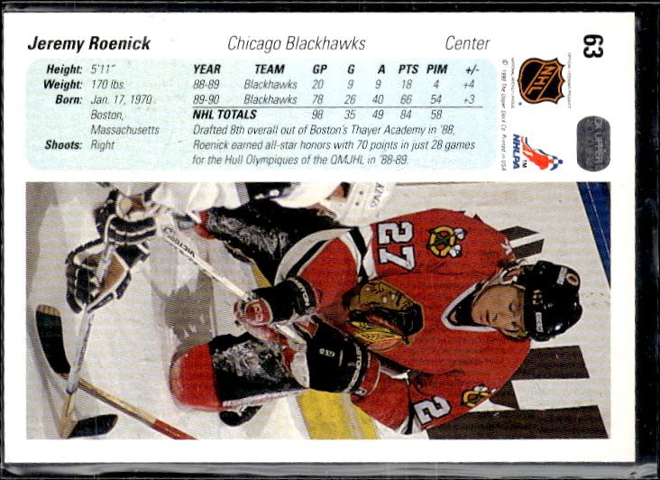 1990-91 Upper Deck #63b Jeremy Roenick