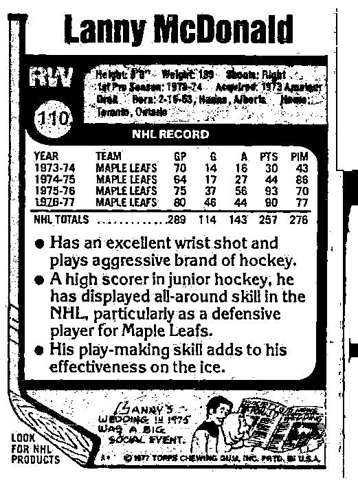 1977-78 Topps #110 Lanny McDonald