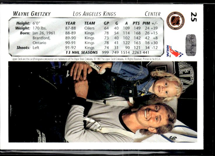 1992-93 Upper Deck #25 Wayne Gretzky Upper Deck Text and Logo Hologram