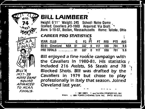 1981-82 Topps #MW74 Bill Laimbeer