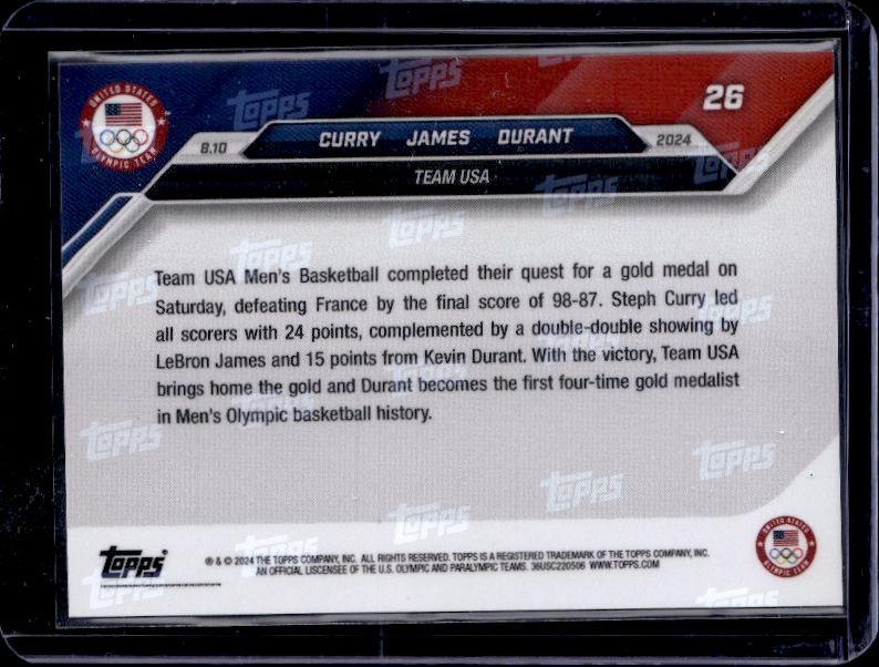 2024 Topps Now Olympic Games #26 LeBron James / Steph Curry / Kevin Durant