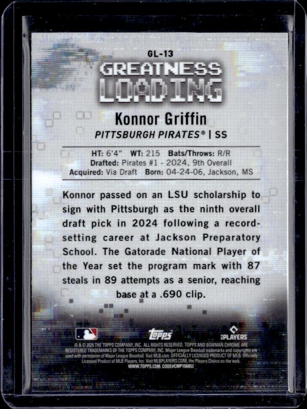 2025 Bowman #GL-13 Konnor Griffin Greatness Loading