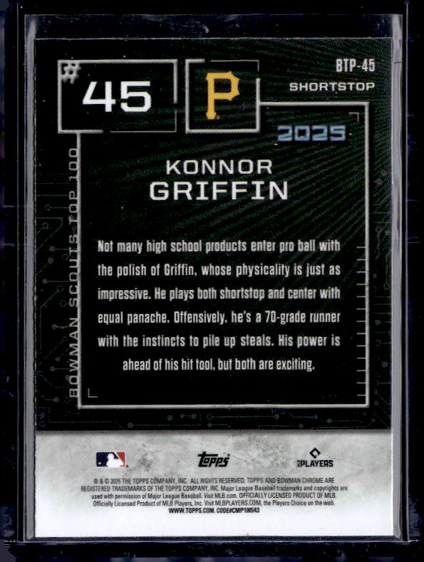 2025 Bowman #BTP-45 Konnor Griffin Bowman Scouts Top 100