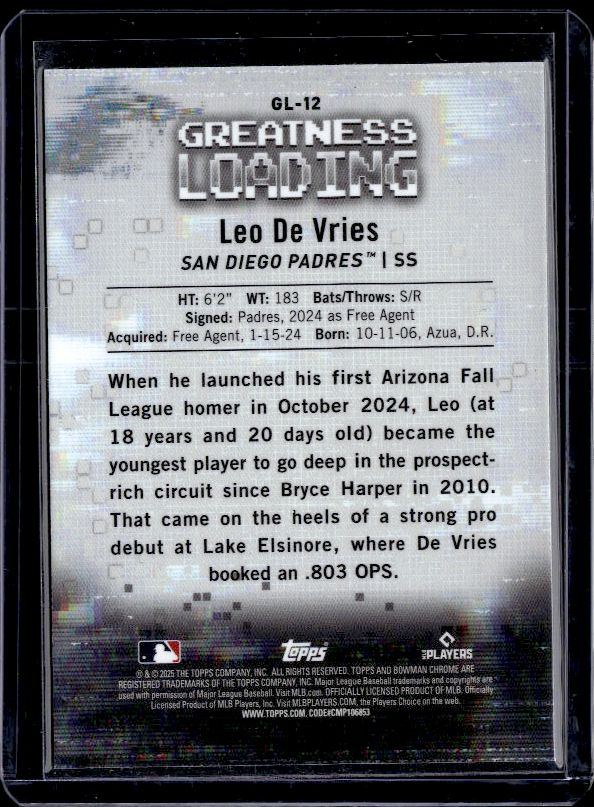 2025 Bowman #GL-12 Leo De Vries Greatness Loading