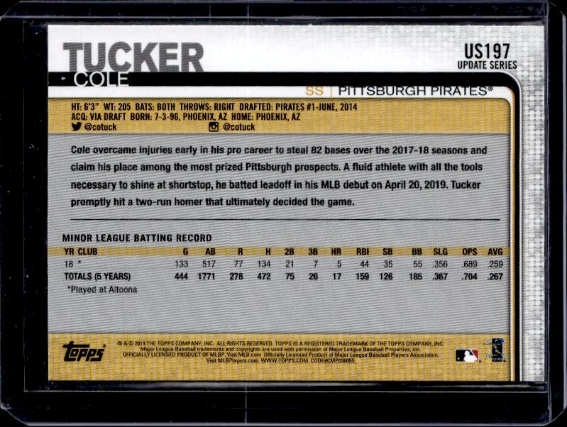 2019 Topps Update #US197b Cole Tucker : Frozone costume