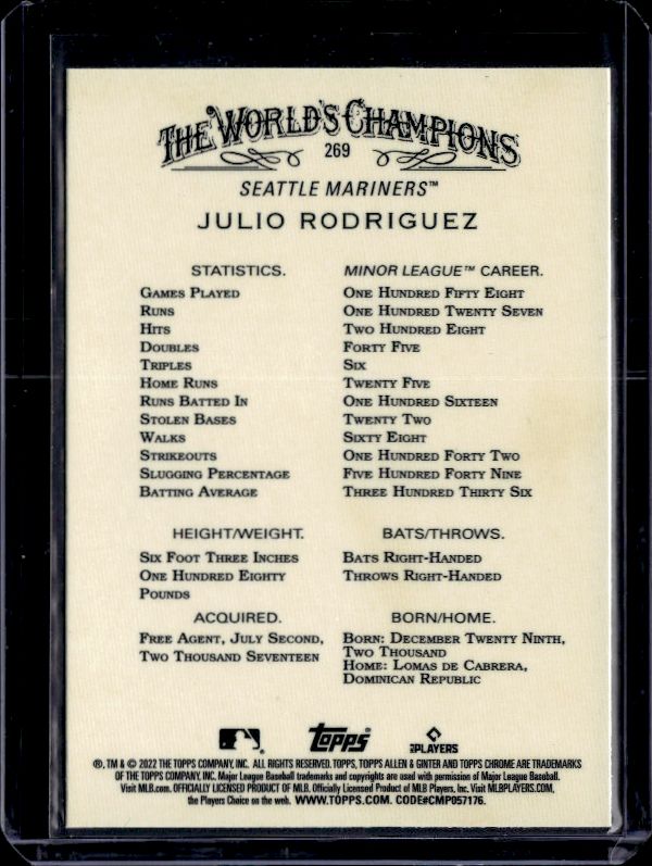 2022 Topps Allen & Ginter Chrome #269 Julio Rodriguez