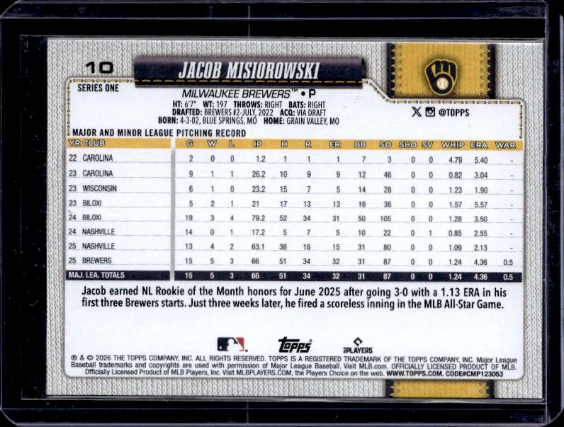 2026 Topps #10 Jacob Misiorowski