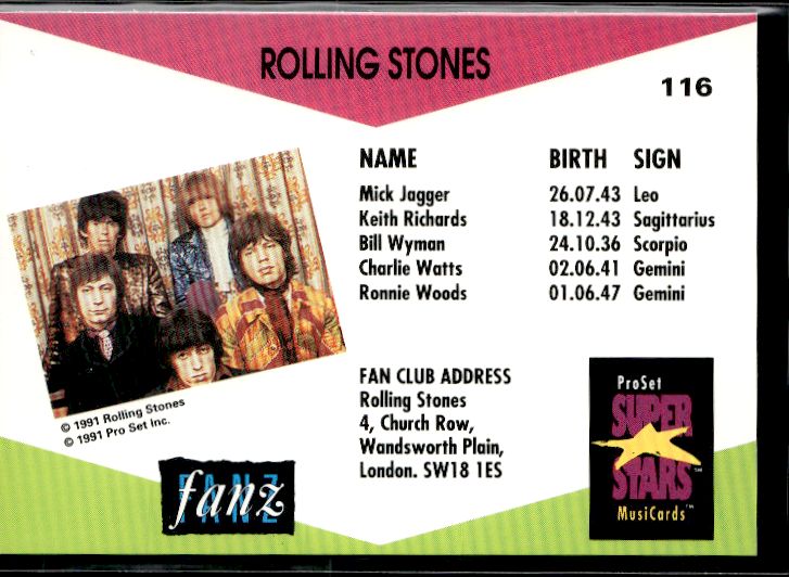 1991 Pro Set SuperStars MusiCards (UK Edition) #116 The Rolling Stones