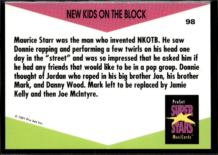 1991 Pro Set SuperStars MusiCards (UK Edition) #98 New Kids on the Block