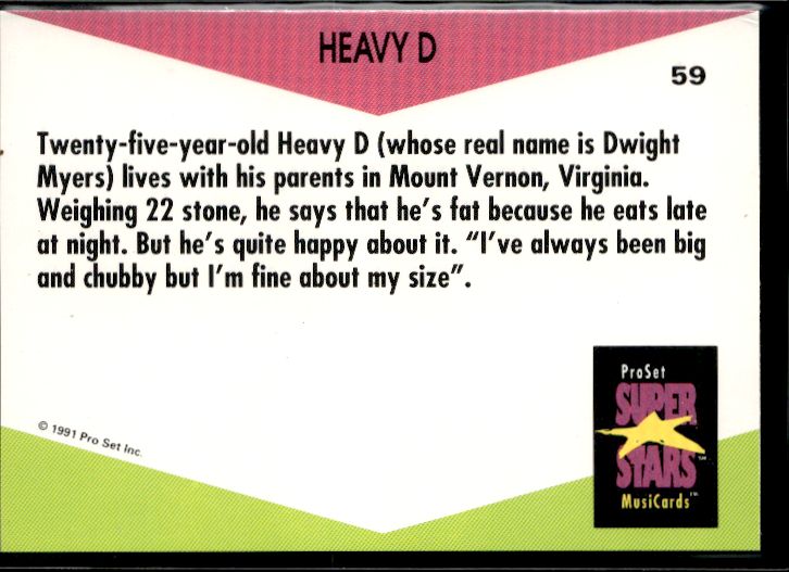 1991 Pro Set SuperStars MusiCards (UK Edition) #59 Heavy D