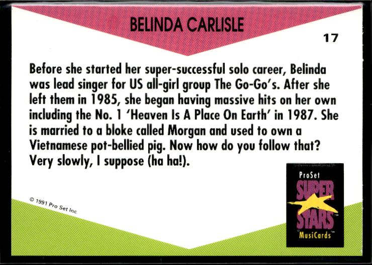 1991 Pro Set SuperStars MusiCards (UK Edition) #17 Belinda Carlisle