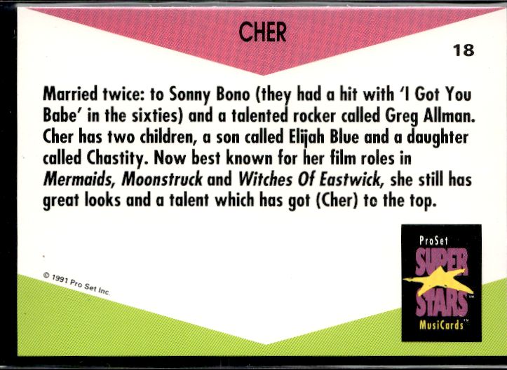 1991 Pro Set SuperStars MusiCards #38 Cher