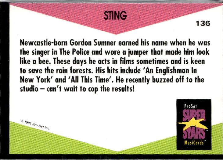 1991 Pro Set SuperStars MusiCards #95 Sting