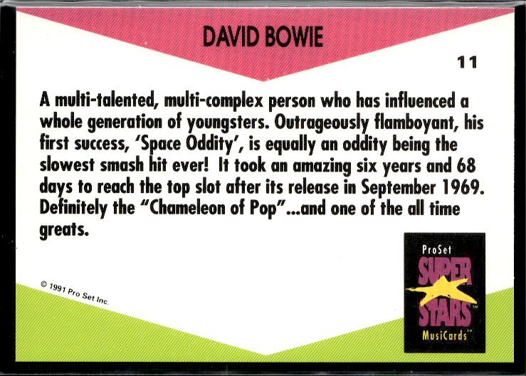 1991 Pro Set SuperStars MusiCards (UK Edition) #11 David Bowie