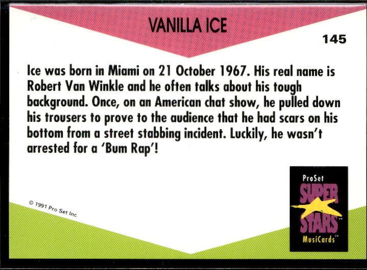 1991 Pro Set SuperStars MusiCards (UK Edition) #145 Vanilla Ice