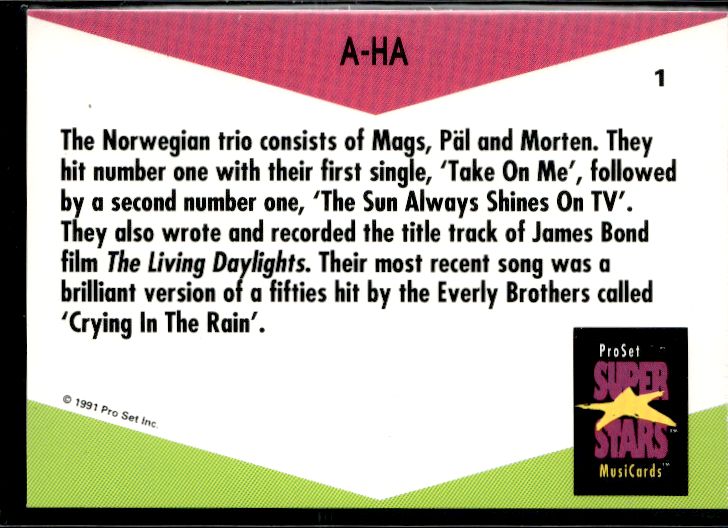1991 Pro Set SuperStars MusiCards (UK Edition) #1 A-Ha