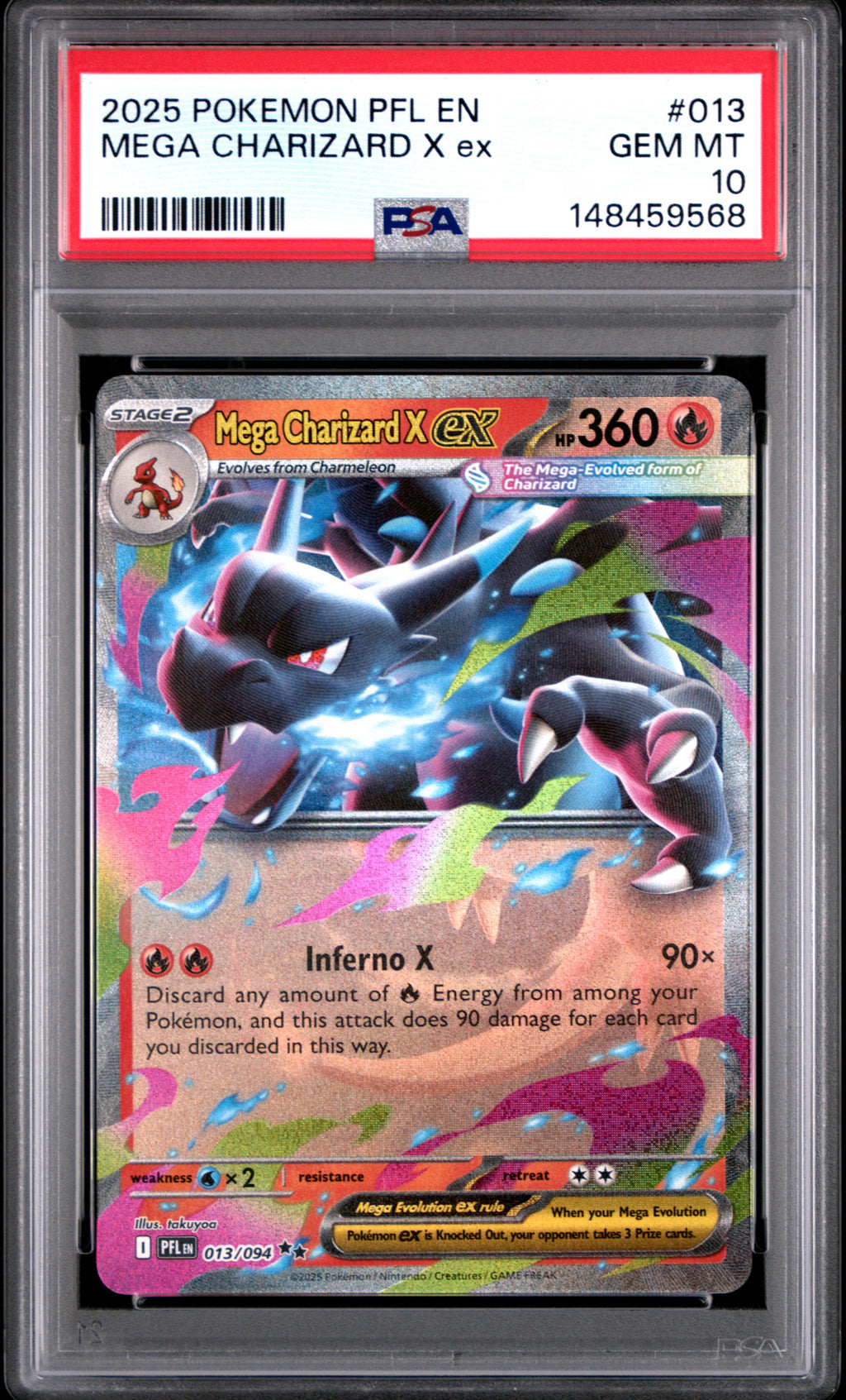 2025 Pokemon Pfl En-Phantasmal Flames #013 Mega Charizard X Ex PSA 10