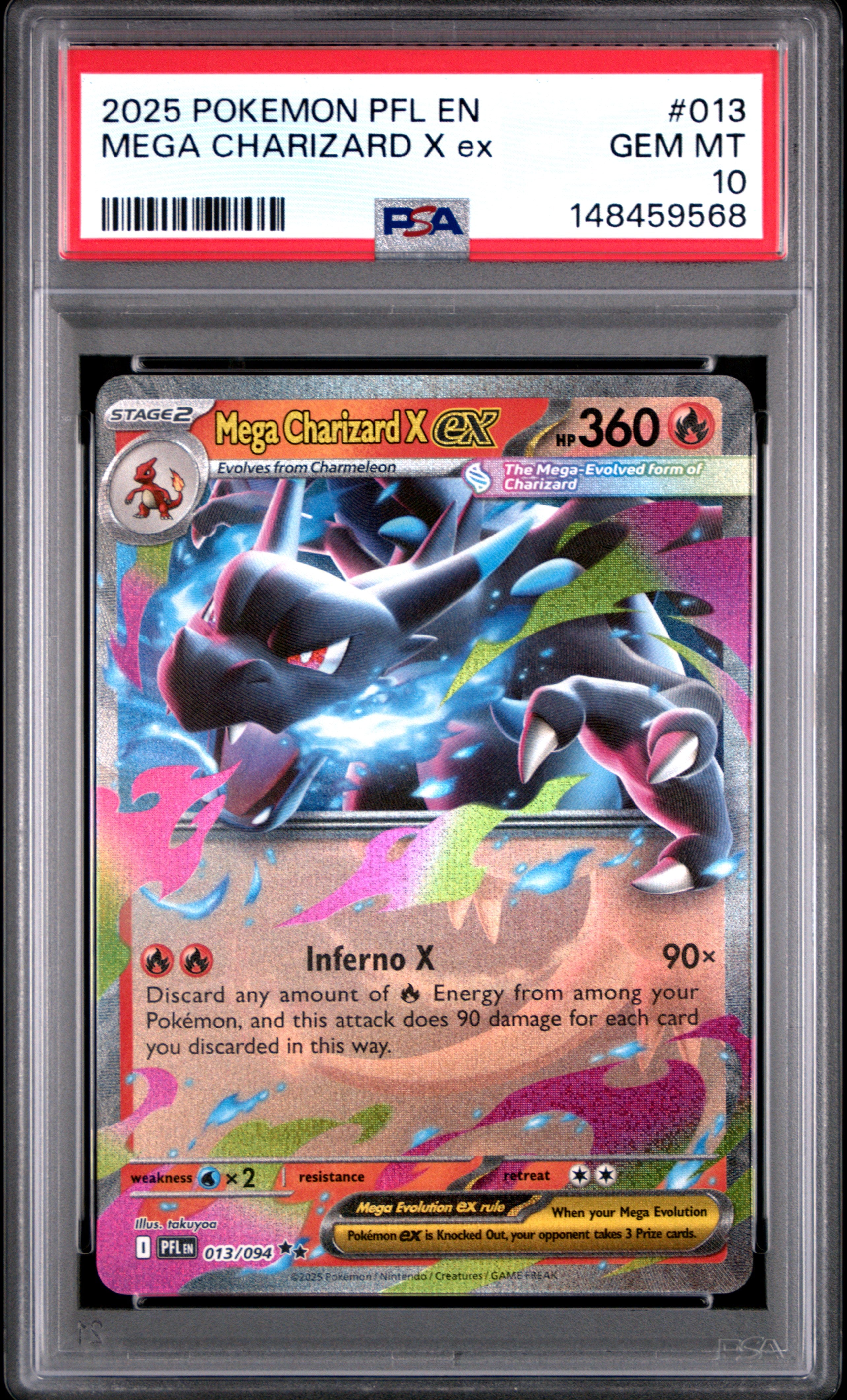 2025 Pokemon Pfl En-Phantasmal Flames #013 Mega Charizard X Ex PSA 10