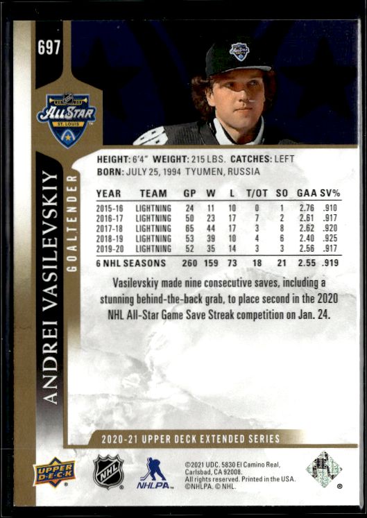 2020-21 Upper Deck #697 Andrei Vasilevskiy Silver Foil