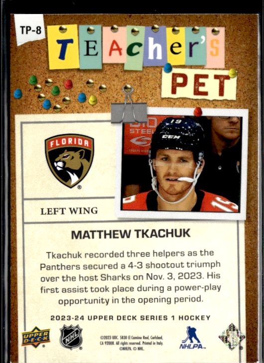 2023-24 Upper Deck #TP-8 Matthew Tkachuk Teacher's Pet