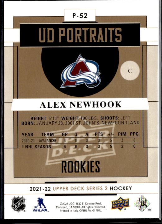 2021-22 Upper Deck #P-52 Alex Newhook UD Portraits