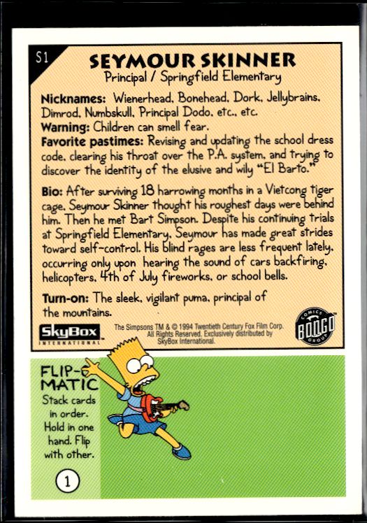 1994 SkyBox The Simpsons Series II #S1 Seymour Skinner