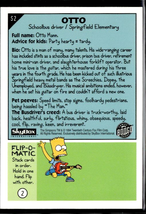 1993 SkyBox The Simpsons #18 Otto Promos