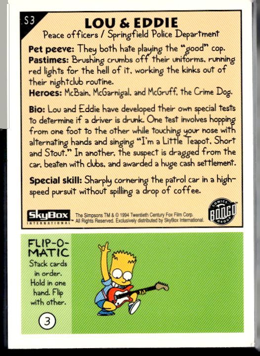1994 SkyBox The Simpsons Series II #S3 Lou & Eddie