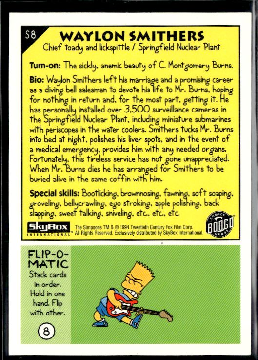 1994 SkyBox The Simpsons Series II #S8 Waylon Smithers