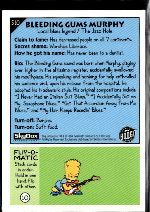 1994 SkyBox The Simpsons Series II #S10 Bleeding Gums Murphy
