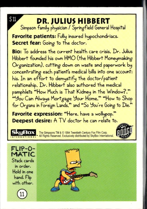 1994 SkyBox The Simpsons Series II #S11 Dr. Julius Hibbert