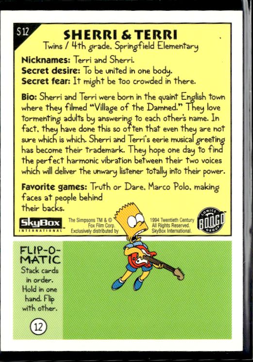 1994 SkyBox The Simpsons Series II #S12 Sherri & Terri