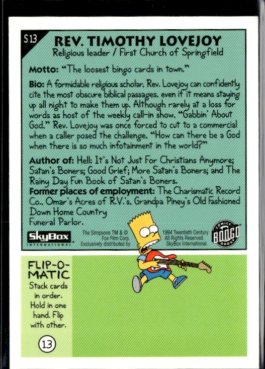 1994 SkyBox The Simpsons Series II #S13 Reverend Lovejoy