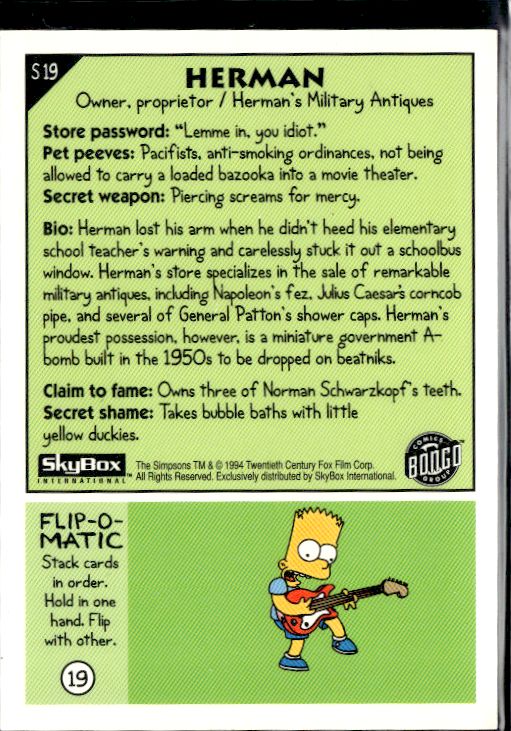 1994 SkyBox The Simpsons Series II #S19 Herman