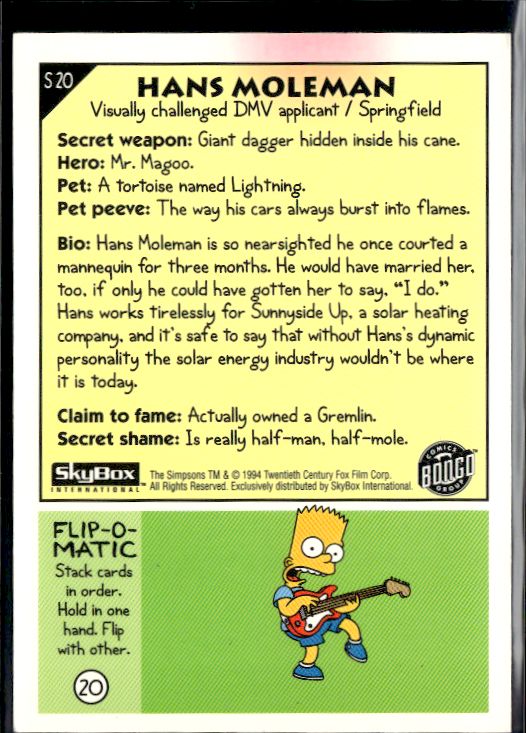 1994 SkyBox The Simpsons Series II #S20 Hans Moleman