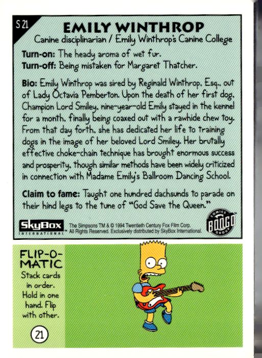 1994 SkyBox The Simpsons Series II #S21 Emily Winthrop