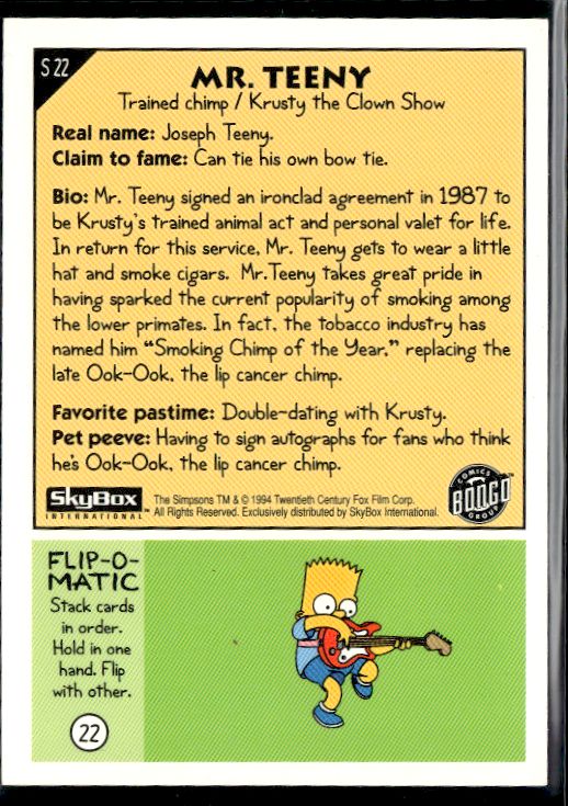 1994 SkyBox The Simpsons Series II #S22 Mr. Teeny