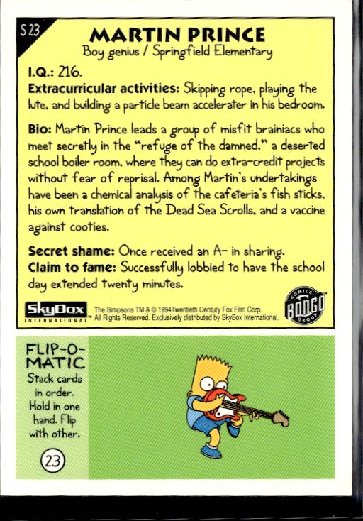 1994 SkyBox The Simpsons Series II #S23 Martin Prince