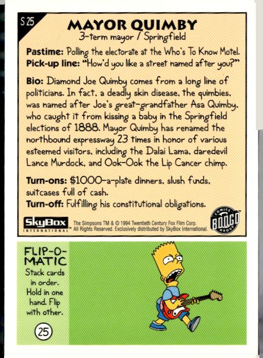 1994 SkyBox The Simpsons Series II #S25 Mayor Joseph Quimby
