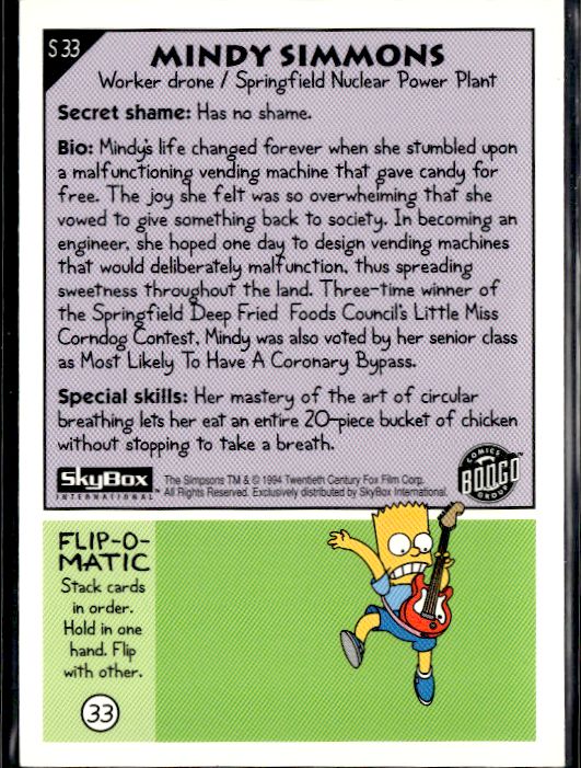 1994 SkyBox The Simpsons Series II #S33 Mindy Simmons