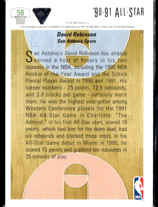 1991-92 Upper Deck #58 David Robinson