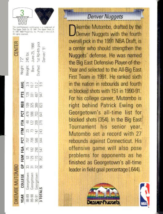1991-92 Upper Deck #3 Dikembe Mutombo